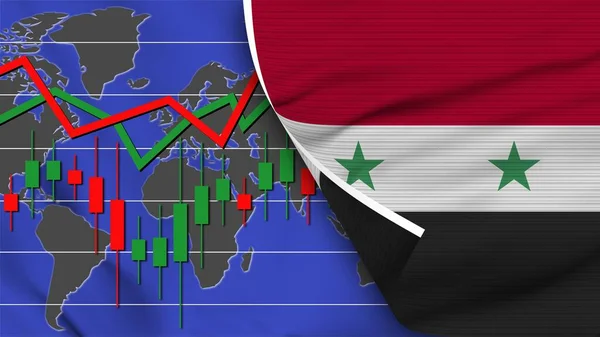 Syrian Realist Flag Stock Finance Market World Map Fabric Texture — стокове фото