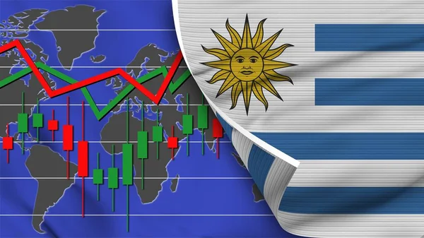 Bandera Realista Uruguay Mercado Financiero Valores Mapa Del Mundo Efecto — Foto de Stock