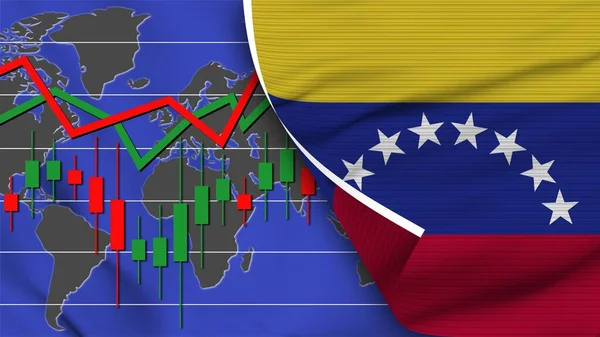 ベネズエラ現実的な旗 株式金融市場 世界地図 ファブリックテクスチャ効果3Dイラスト — ストック写真