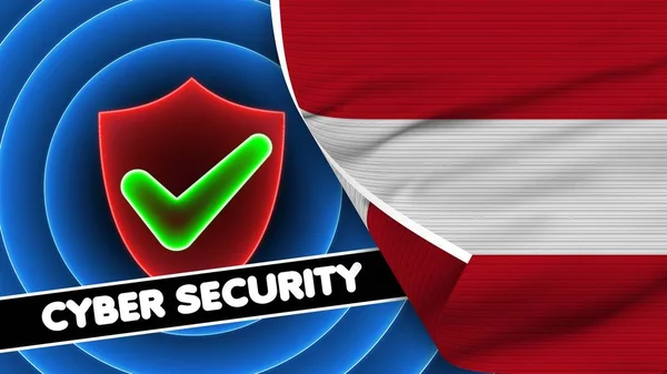 Austria Bandiera Realistica Con Cyber Security Titolo Tessuto Effetto Texture — Foto Stock