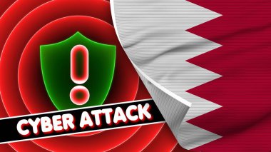 Siber Saldırı Başlıklı Bahreyn Gerçekçi Bayrağı Kumaş Doku Efekti 3B İllüstrasyon