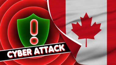 Siber Saldırı Başlıklı Kanada Gerçekçi Bayrağı Kumaş Doku Efekti 3B İllüstrasyon