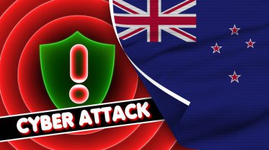 Siber Saldırı Başlığı Kumaş Doku Efekti 3B İllüstrasyonlu Yeni Zelanda Gerçekçi Bayrağı