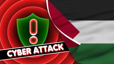 Siber Saldırı Başlığı Kumaş Doku Efekti 3B İllüstrasyon Filistin Gerçekçi Bayrağı