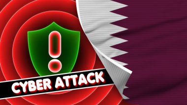 Siber Saldırı Başlığı Kumaş Doku Efekti 3B İllüstrasyonlu Katar Gerçekçi Bayrağı