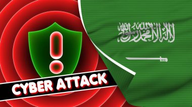 Suudi Arabistan Sanal Saldırı Başlığı Kumaş Doku Efekti 3B İllüstrasyonlu Gerçekçi Bayrak