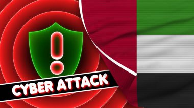 Birleşik Arap Emirlikleri Gerçekçi Bayrağı Siber Saldırı Başlığı Kumaş Doku Efekti 3B İllüstrasyon