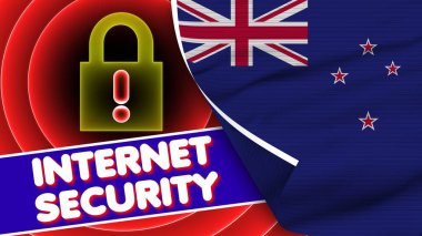 İnternet Güvenliği Başlık Kumaşı Doku Efekti 3B İllüstrasyonlu Yeni Zelanda Gerçekçi Bayrağı