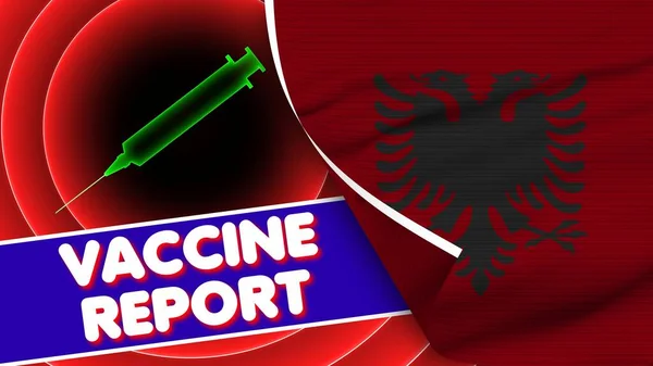 Albania Realistic Flag Vaccine Report Title Fabric Texture Effect Illustration — Stock Photo, Image