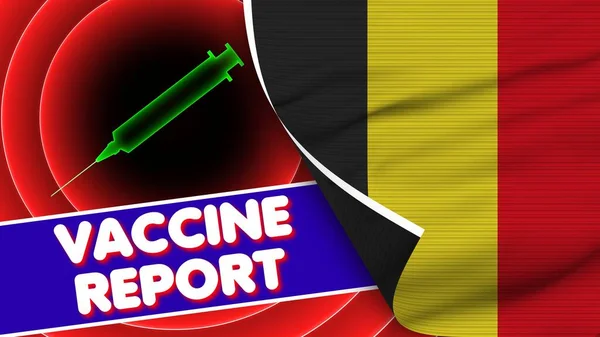 Belgie Realistic Flag Vaccine Report Title Fabric Texture Effect Illustration — Stock fotografie