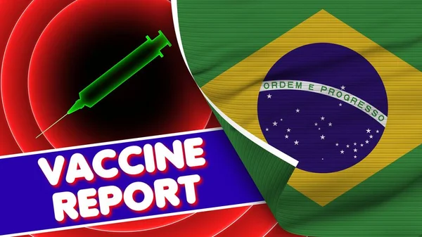 Brazílie Realistic Flag Vaccine Report Title Fabric Texture Effect Illustration — Stock fotografie