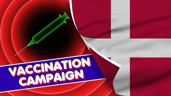 Denmark Realistic Flag Vaccination Campaign Title Fabric Texture Effect Illustration — Fotografia de Stock