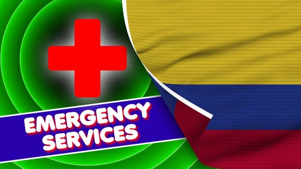 Colombia Realistic Flag Emergency Services Title Fabric Texture Effect Illustration — 图库照片