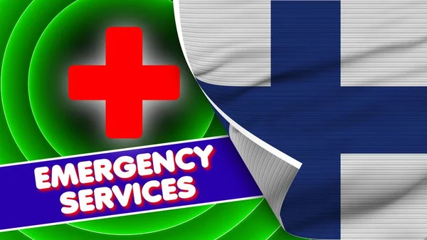 Finland Realistic Flag Emergency Services Title Fabric Texture Effect Illustration — Foto Stock