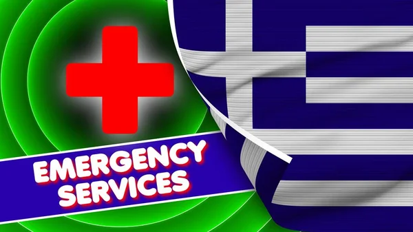 Greece Realistic Flag Emergency Services Title Fabric Texture Effect Illustration — Foto Stock