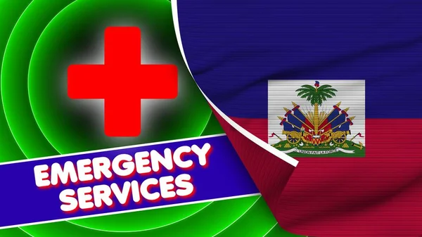 Haiti Realistic Flag Emergency Services Title Fabric Texture Effect Illustration — Foto Stock