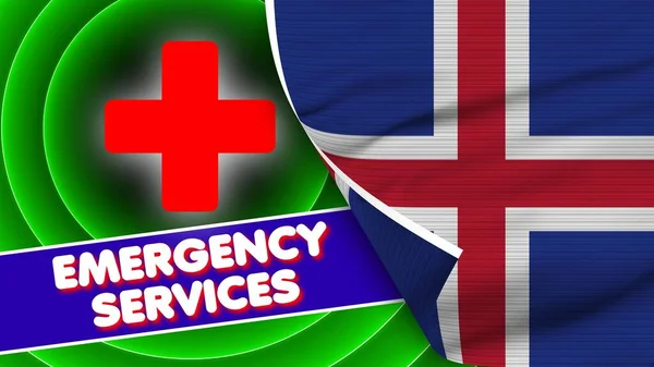 Iceland Realistic Flag Emergency Services Title Fabric Texture Effect Illustration — Foto Stock