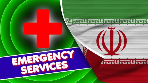 Iran Realistic Flag Emergency Services Title Fabric Texture Effect Illustration — Foto Stock