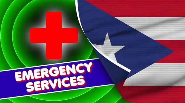 Puerto Rico Realistic Flag Emergency Services Title Fabric Texture Effect — Foto Stock