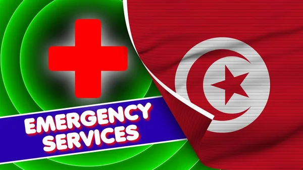Tunisia Realistic Flag Emergency Services Title Fabric Texture Effect Illustration — Foto Stock