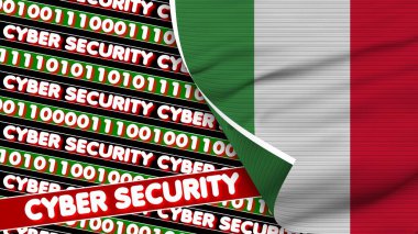 Siber Güvenlik Başlıklı İtalyan Gerçekçi Bayrağı Kumaş Doku Efekti 3B İllüstrasyon