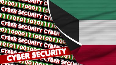 Siber Güvenlik Başlıkları Kuveyt Gerçekçi Bayrağı Kuveyt Kumaş Doku Efekti 3B İllüstrasyon