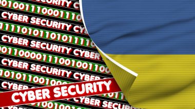 Siber Güvenlik Başlıkları Kumaş Doku Efekti 3B İllüstrasyon Ukrayna Gerçekçi Bayrağı