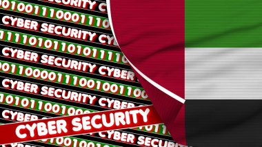 Birleşik Arap Emirlikleri Siber Güvenlik Başlıkları Kumaş Doku Efekti 3B İllüstrasyonlu Gerçekçi Bayrak