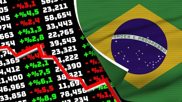 Brazil Realistic Flag Stock Finance Market Chart Fabric Texture Effect — Stock Photo, Image