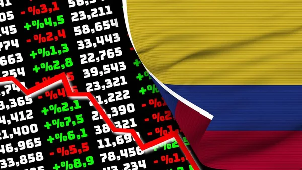 Colombia Realistic Flag Stock Finance Market Chart Fabric Texture Effect — Foto de Stock