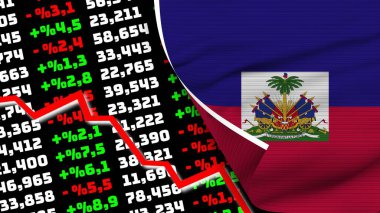 Haiti Gerçekçi Bayrak, Borsa Çizelgesi, Kumaş Doku Efekti 3B İllüstrasyon
