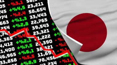 Japon Gerçekçi Bayrağı, Borsa Çizelgesi, Kumaş Doku Efekti 3B İllüstrasyon
