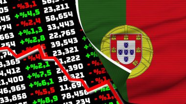 Portugal Realistic Flag, Stock Finance Market Chart, Fabric Texture Effect 3D Illustration