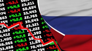 Russia Realistic Flag, Stock Finance Market Chart, Fabric Texture Effect 3D Illustration