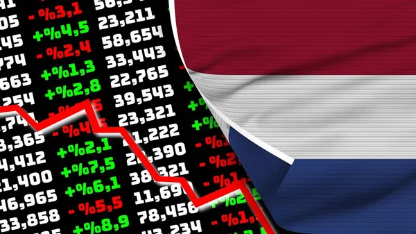 Netherlands Realistic Flag Stock Finance Market Chart Fabric Texture Effect —  Fotos de Stock