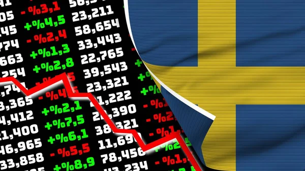 Sweden Realistic Flag Stock Finance Market Chart Fabric Texture Effect — 스톡 사진