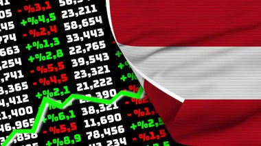 Austria Realistic Flag, Stock Finance Market Rising, Fabric Texture Effect 3D Illustration