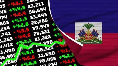 Haiti Realistic Flag, Stock Finance Market Rising, Fabric Texture Effect 3D Illustration