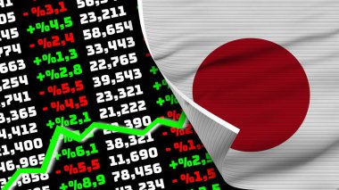 Japan Realistic Flag, Stock Finance Market Rising, Fabric Texture Effect 3D Illustration