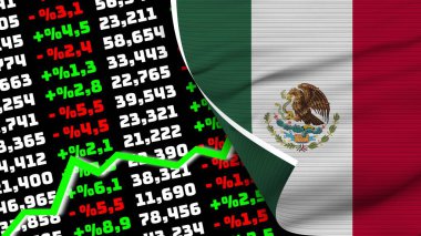 Mexico Realistic Flag, Stock Finance Market Rising, Fabric Texture Effect 3D Illustration