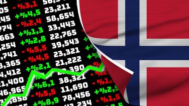 Norway Realistic Flag, Stock Finance Market Rising, Fabric Texture Effect 3D Illustration