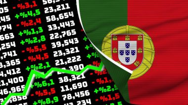 Portugal Realistic Flag, Stock Finance Market Rising, Fabric Texture Effect 3D Illustration