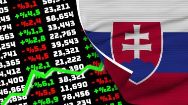 Slovakia Realistic Flag, Stock Finance Market Rising, Fabric Texture Effect 3D Illustration