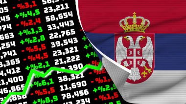 Serbia Realistic Flag, Stock Finance Market Rising, Fabric Texture Effect 3D Illustration