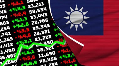 Taiwan Realistic Flag, Stock Finance Market Rising, Fabric Texture Effect 3D Illustration