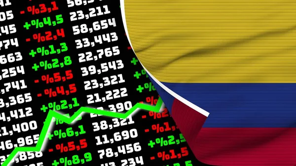 Colombia Realistic Flag Stock Finance Market Rising Fabric Texture Effect — Foto de Stock
