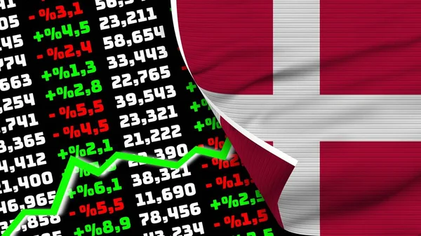 Dänemark Realistische Flagge Aktienmarkt Steigt Textur Effekt Illustration — Stockfoto