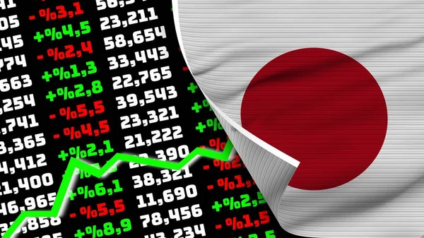 Japan Realistic Flag Stock Finance Market Rising Fabric Texture Effect — Stock Fotó