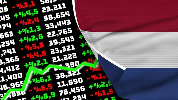 Netherlands Realistic Flag Stock Finance Market Rising Fabric Texture Effect —  Fotos de Stock