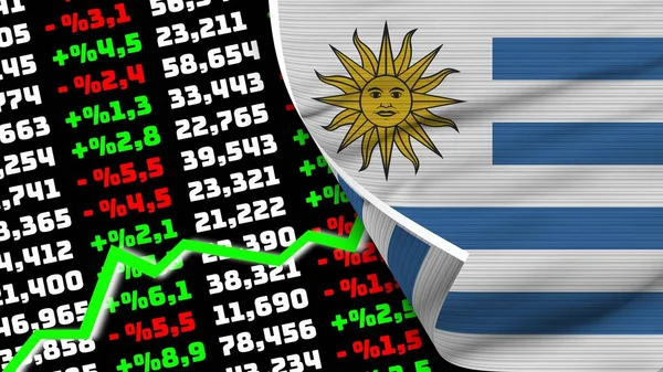 Uruguay Realistic Flag Stock Finance Market Rising Fabric Texture Effect — Foto de Stock